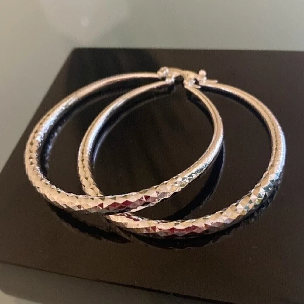 NEW Sterling SILVER Hoop Earrings 2 inch hoop MSRP: $140